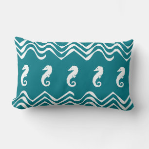 Coussin Rectangle blanc sur bleu SEA HORSE vie côtière