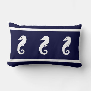 Coussin Rectangle blanc sur marine SEA HORSE vie côtière