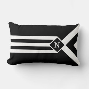 Coussin Rectangle Blancs et Chevrons sur Noir avec Monogramme