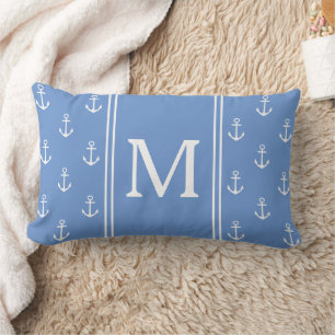 Coussin Rectangle Blason Ancres Bleu et Blanc Côtiers