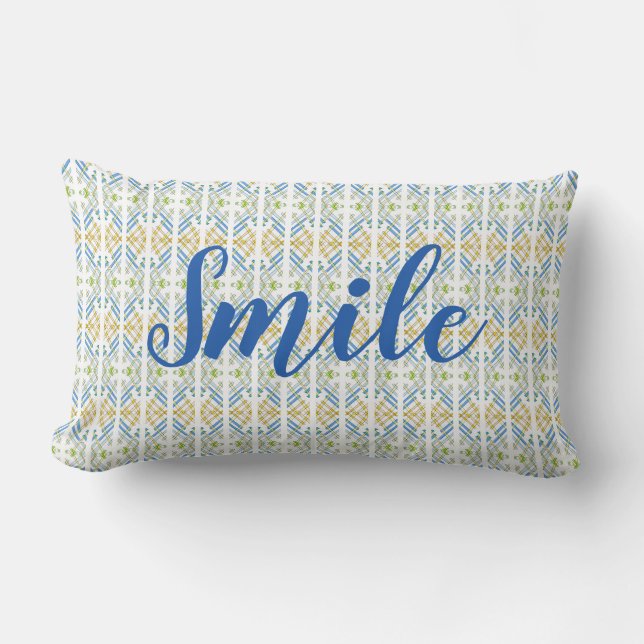 Coussin Rectangle Bleu avec or jaune et vert (Recto)