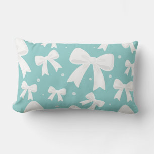 Coussin Rectangle Bleu avec perles et nœuds blancs Coquette