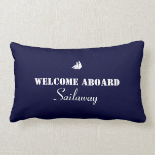 Coussin Rectangle Bleu Blanc Bienvenue à Bord Bateau Naudique