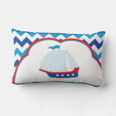 Coussin Rectangle Bleu Blanc Chevron Arrière - plan Bleu Red Voilier (Verso)