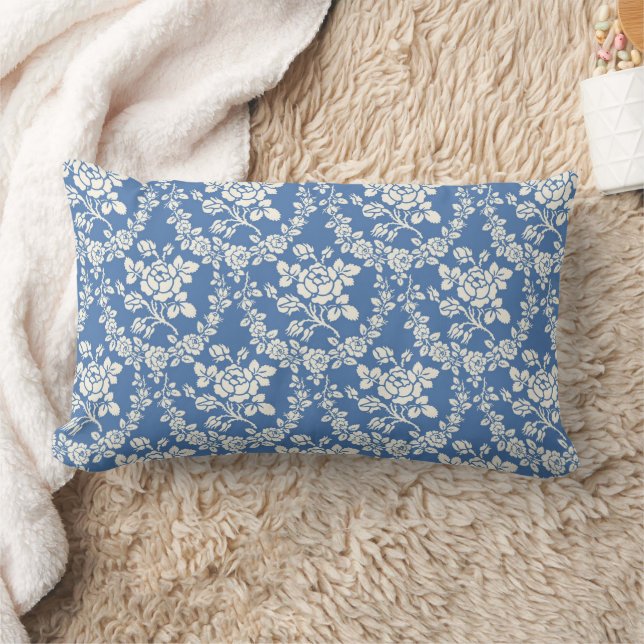 Coussin Rectangle Bleu Blanc Floral Motif Botanique Chic (Couverture)