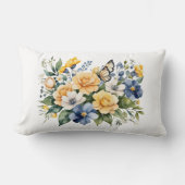 Coussin Rectangle Bleu Blanc jaune floral Papillon d'eau Cadeau (Recto)
