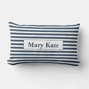 Coussin Rectangle Bleu/Blancs monogrammes
