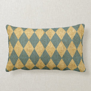 Coussin Rectangle Bleu-clair rustique de motif de harlequin de