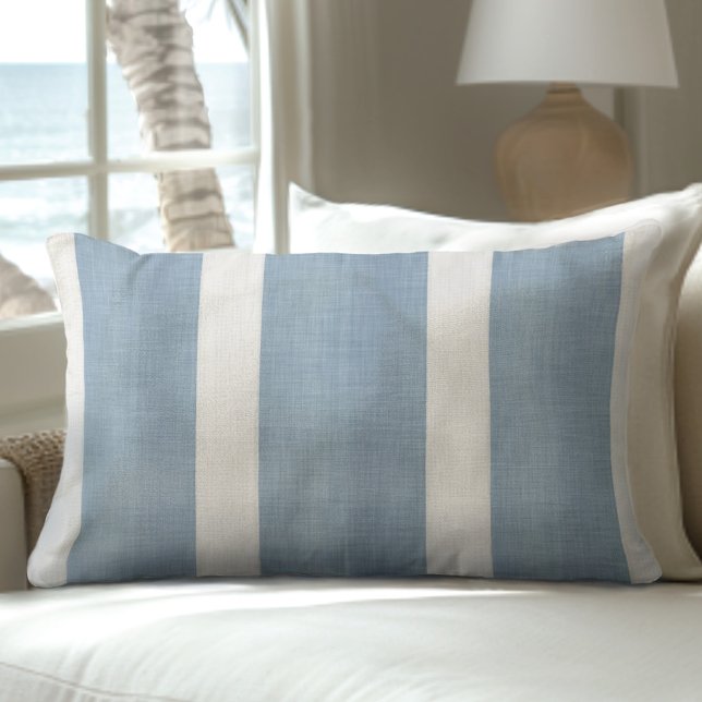 Coussin Rectangle Bleu côtier et rayures blanches (Créateur téléchargé)