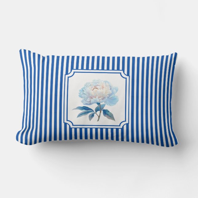 Coussin Rectangle Bleu de cobalt à rayure et motif floral (Recto)