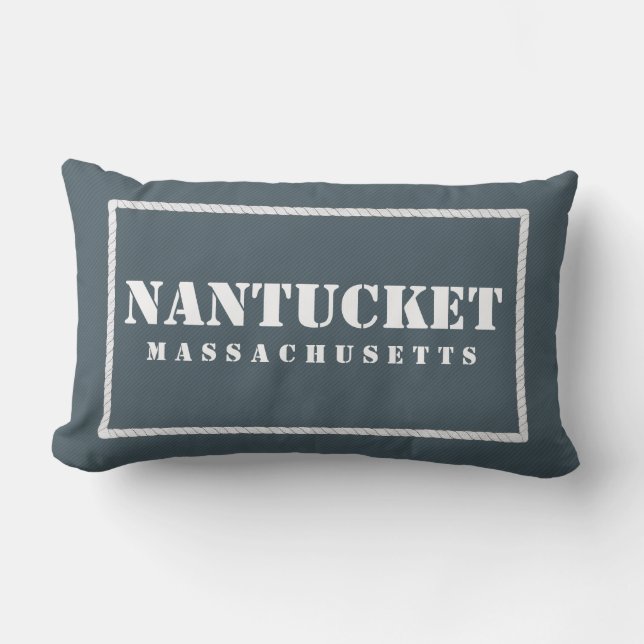 Coussin Rectangle Bleu de Nantucket le Massachusetts et turquoise (Recto)