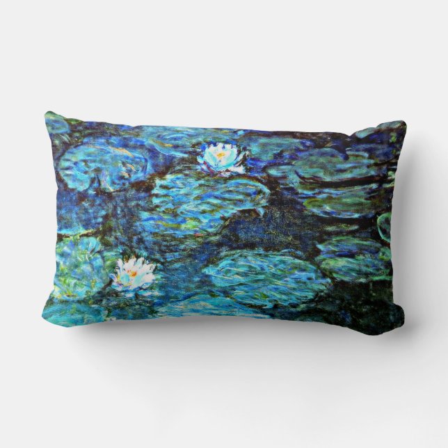 Coussin Rectangle Bleu des nénes d'eau par Monet (Verso)