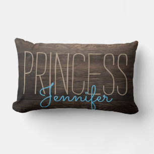 Coussin Rectangle BLEU EN BOIS de PRINCESSE chic rustique YOUR NAME