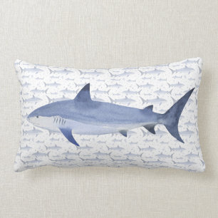 Coussin Rectangle Bleu et blanc Aquarelle Nautique #Shark Motif