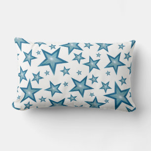 Coussin Rectangle Bleu Étoiles Blanc 'Texte' lumbar blanc