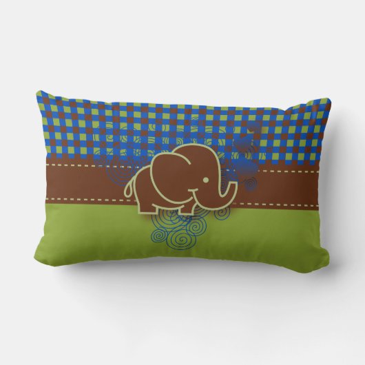 Coussin Rectangle Bleu foncé, Brown et vert Plaid Baby Elephant (Verso)