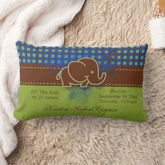 Coussin Rectangle Bleu foncé, Brown et vert Plaid Baby Elephant (Couverture)