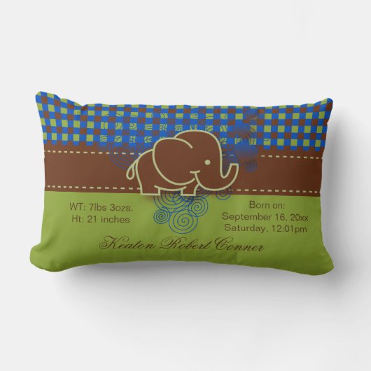 Coussin Rectangle Bleu foncé, Brown et vert Plaid Baby Elephant (Recto)