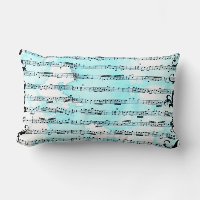 Coussin Rectangle Bleu français de feuille de musique (Recto)