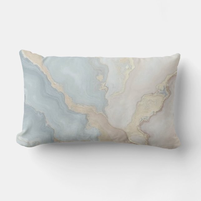 Coussin Rectangle Bleu Gris Beige Crème Abstrait Léger (Recto)