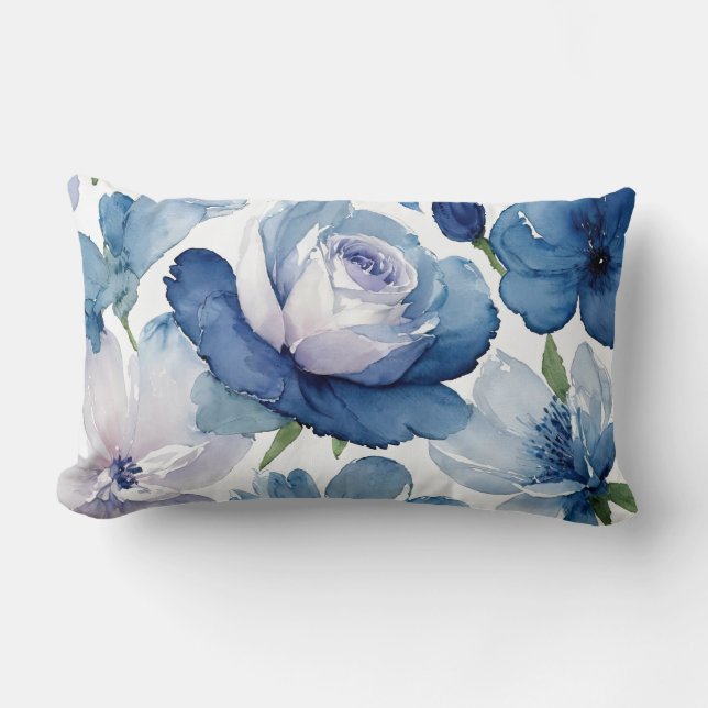 Coussin Rectangle Bleu magnifique et Floral blanc (Recto)
