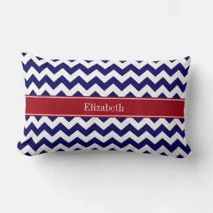 Coussin Rectangle Bleu Marine Blanc Chevron Cranberry Monogramme de