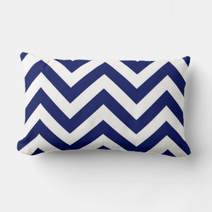 Coussin Rectangle Bleu marine et blanc grand motif chevron zigzag