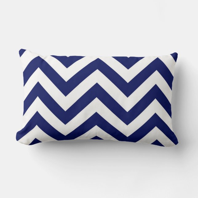 Coussin Rectangle Bleu marine et blanc grand motif chevron zigzag (Recto)