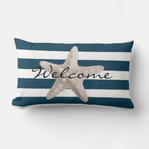 Coussin Rectangle Bleu marine et blanc nautique d'étoiles de mer