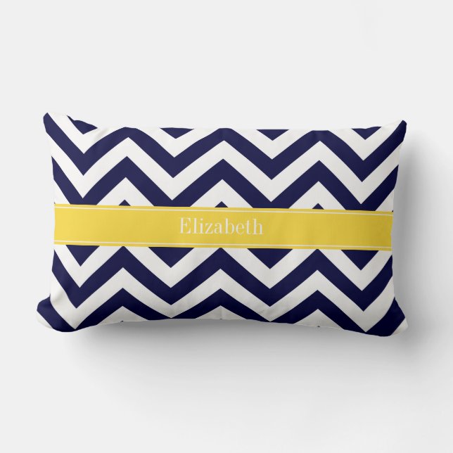Coussin Rectangle Bleu Marine Grand Chevron Monogramme Nom Ananas (Recto)