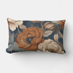 Coussin Rectangle Bleu marine rouille Moderne Fleur Florale de Ferme