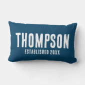 Coussin Rectangle Bleu marine rustique toile de jute nom de famille (Verso)