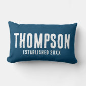 Coussin Rectangle Bleu marine rustique toile de jute nom de famille (Recto)