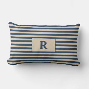 Coussin Rectangle Bleu monogramme/rayures vanillées