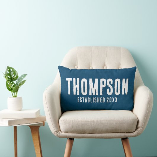 Coussin Rectangle Bleu Nuit Rustique Toile de Jute Nom de Famille An (Chaise)