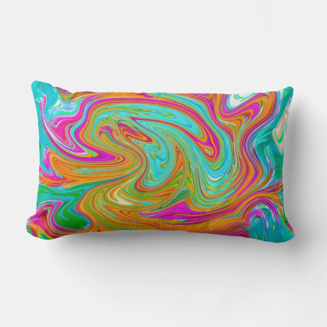Coussin Rectangle Bleu, Orange et Rose Chaud Abstrait Rétro Groovy (Recto)
