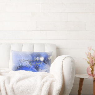 Coussin Rectangle Bleu ornements de Noël Joyeux Noël