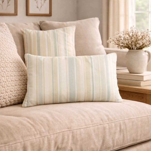 Coussin Rectangle Bleu Poussiéreux Neutre Rayé | Fermes Rustiques (Créateur téléchargé)