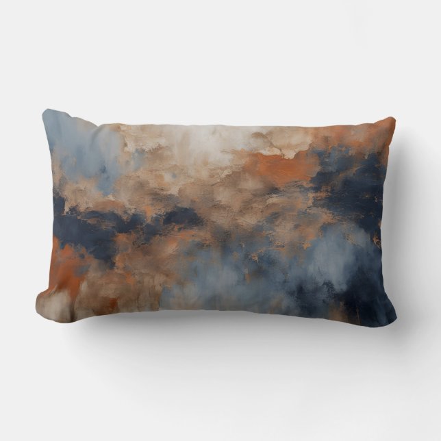 Coussin Rectangle Bleu Poussiéreux Orange Brûlé Marine Abstrait (Recto)