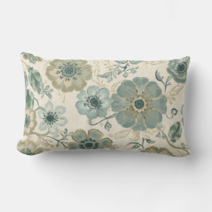 Coussin Rectangle Bleu Poussiéreux Sage Vert Beige Floral Maison de