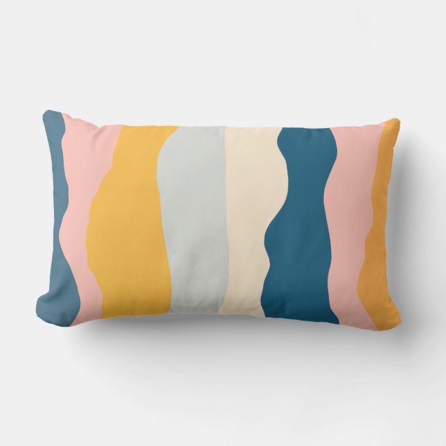 Coussin Rectangle Bleu rose pastel crème bio en moutarde (Recto)
