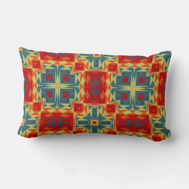 Coussin Rectangle Bleu, rouge, orange et jaune géométrique (Verso)