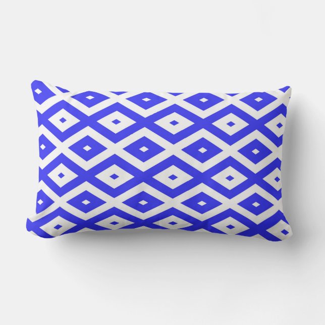 Coussin Rectangle Bleu royal et motif diamant blanc (Recto)