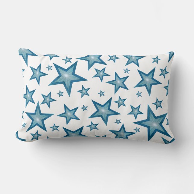 Coussin Rectangle Bleu Stars imprimé lombaire blanc dos (Recto)