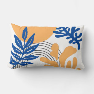 Coussin Rectangle Bleu tendance Jaune Abstrait Formes botaniques Art