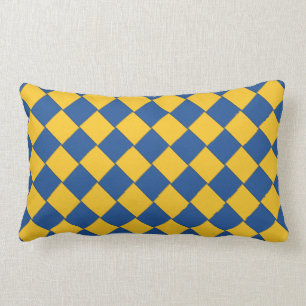 Coussin Rectangle Bleu tissé par diagonale carrelé et jaune