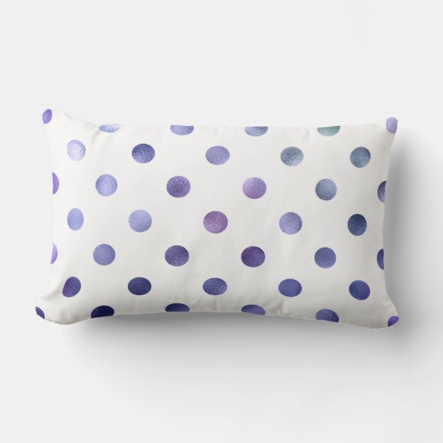 Coussin Rectangle Bleu Violet Métallurique Faux Foil Polka Point (Recto)