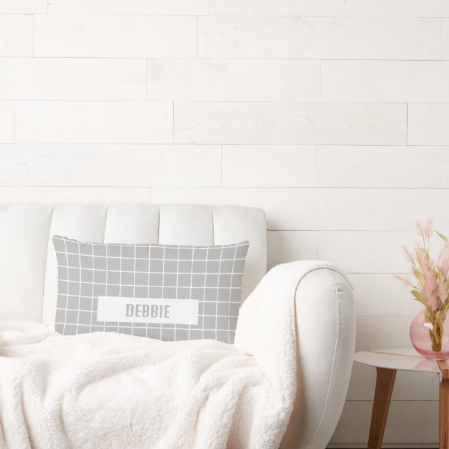 Coussin Rectangle Blocs de carreaux gris et blanc personnalisés (Canapé)