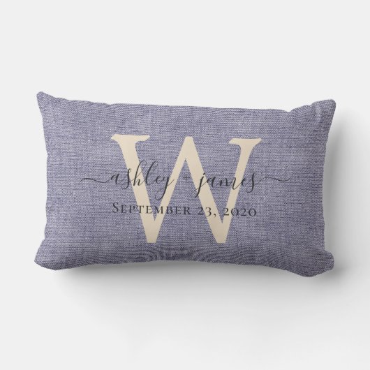 Coussin Rectangle Blue Linen ivoire Monogramme Mariage Keepsaké (Verso)