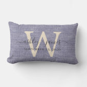 Coussin Rectangle Blue Linen ivoire Monogramme Mariage Keepsaké (Recto)